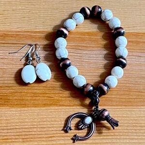 Copper and faux White Buffalo native style bracelet and earrings set